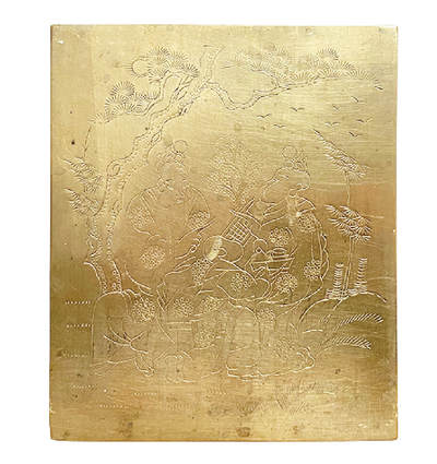 上海拍卖行2025年秋季古董珍玩拍卖会 - 民国铜鎏金寿星纹錾刻工艺茶垫(15.5×13cm)