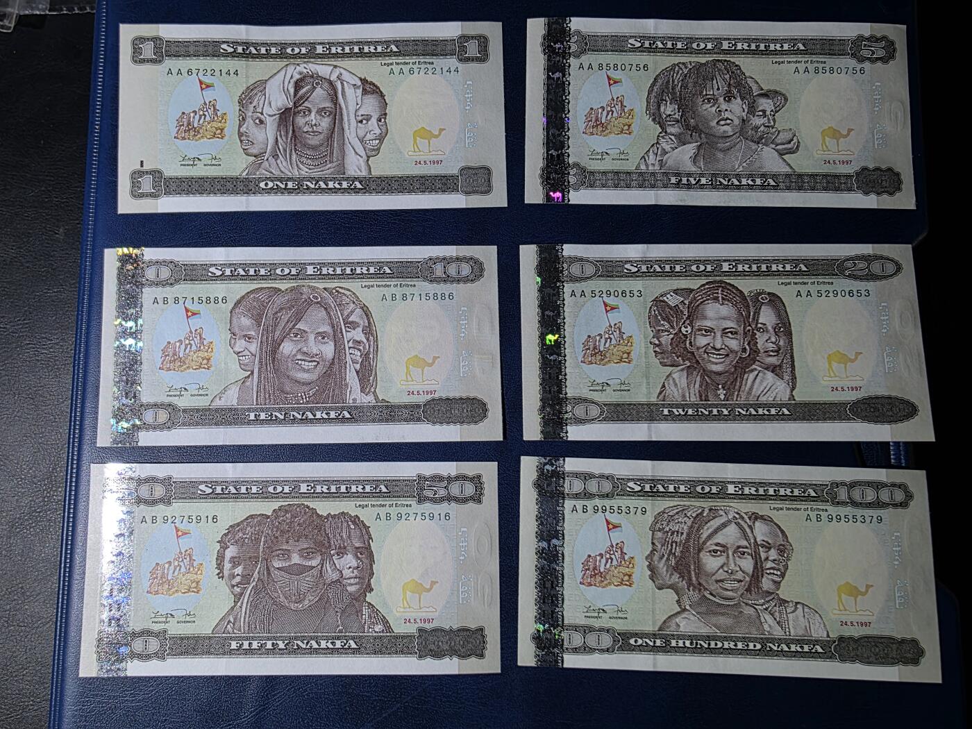叁拾收藏第34期 厄立特里亚纸币 6张  UNC