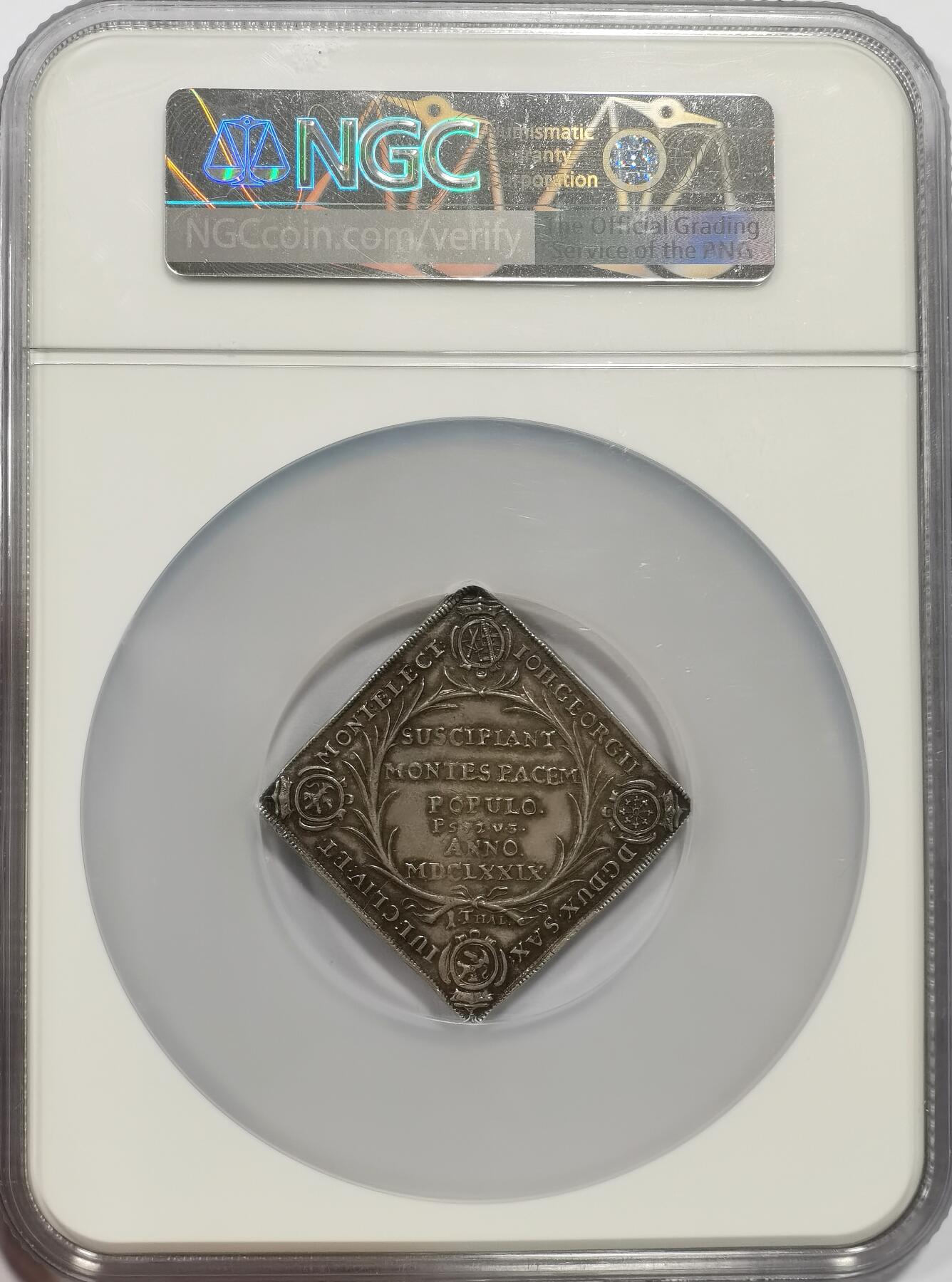 博洋堂世界钱币拍卖第157期（全场包邮） NGC MS62 德国萨克森1679年方型泰勒 奈梅亨条约缔结纪念，此条约是第一次用法文代替拉丁文书写的国际条约，彰显太阳王的影响力。稀见品种，唯一冠军分