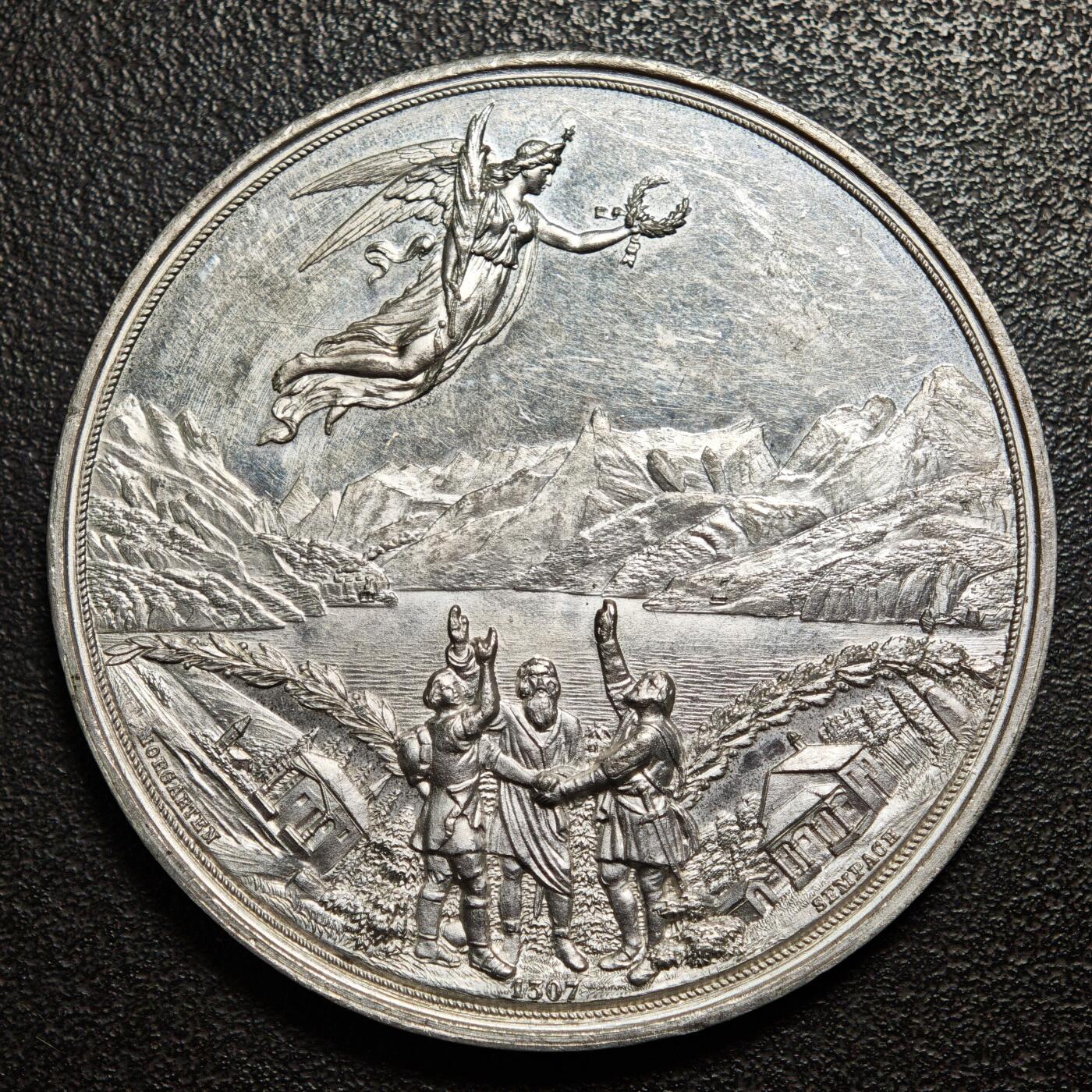 【德藏】世界币章拍卖第162期（拍品征集中~欢迎藏友联系） 1891年 瑞士联邦成立600周年纪念合金大章 设计细腻 极其精美直径约：50.3mm；重约：49.5g