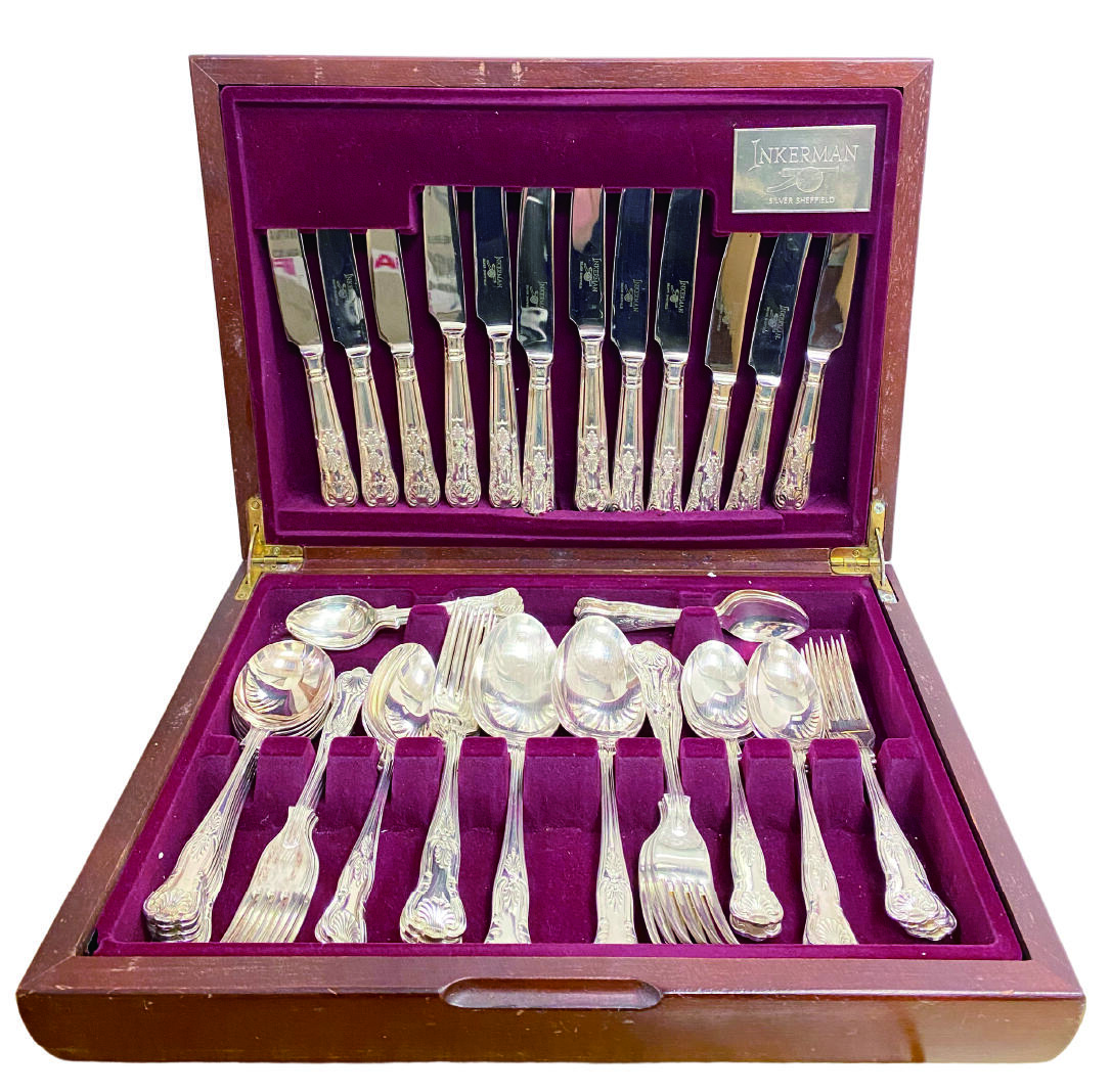 上海拍卖行2025年秋季古董珍玩拍卖会 英国谢菲尔德制INKERMAN镀银餐具套组(原装盒)