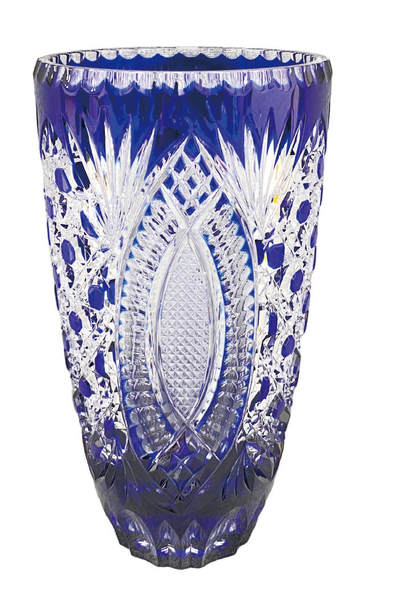 上海拍卖行2025年秋季古董珍玩拍卖会 - 德国手工经典切花皇家蓝套色车料水晶花瓶(H:20cm)