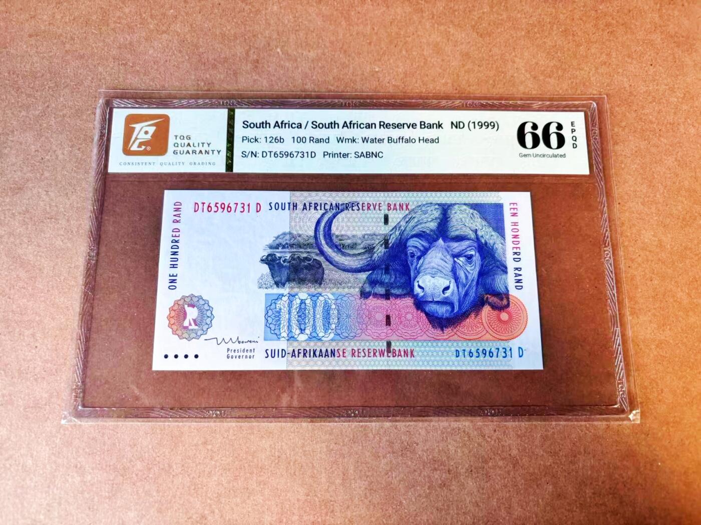 【Blue Auction】世界纸币精拍第776期——18级TOP拍卖/信誉/品质/专业/高效💫 南非 1999年100兰特 TQG66EPQ