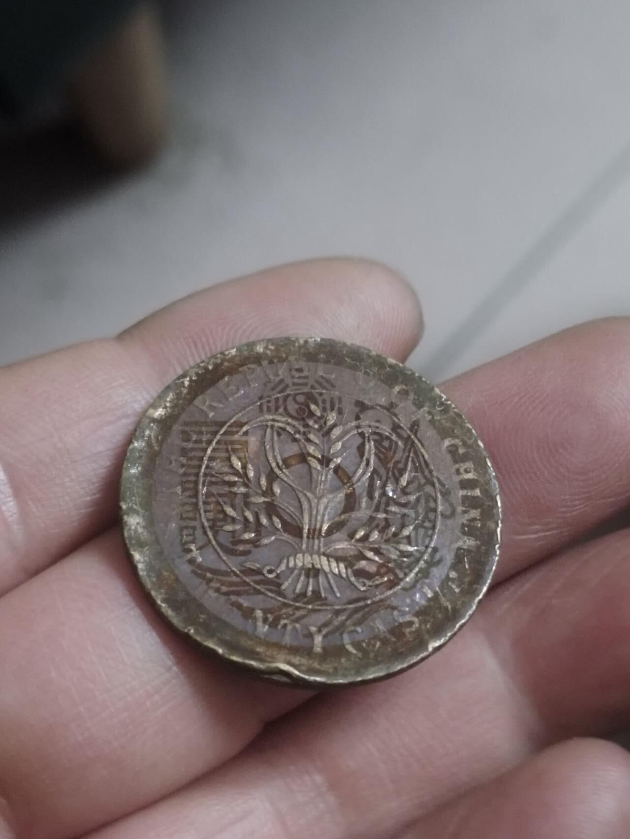 小小小钱币 刻花山鬼雷公 湖南省造双旗二十文铜币。