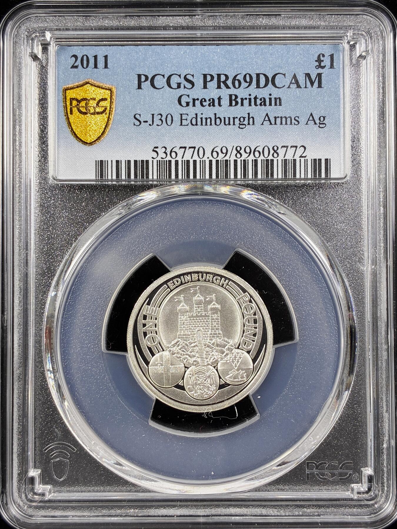 【雨安】【直播拍卖】【第0124期-评级币章】2026-01-17 周六 19:30 [评级现代] Great Britain 英国 1镑 2011年 爱丁堡纹章 PCGS-PR69DCAM 精制币