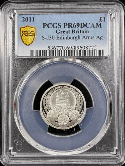 【雨安】【直播拍卖】【第0124期-评级币章】2026-01-17 周六 19:30 - [评级现代] Great Britain 英国 1镑 2011年 爱丁堡纹章 PCGS-PR69DCAM 精制币