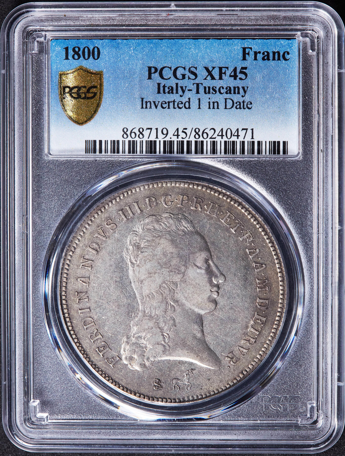 【俄甄集藏】“万象更新、马呈祥瑞”迎新春俄甄精品场-2026年(047)01-21 星期三 晚 19:30 全场包邮 神圣罗马帝国-意大利托斯卡纳大公国1800年斐迪南三世1弗朗切斯科大银币，PCGS XF45，黄油彩原味老包浆，底光犹存，很稀少的年份跟品种，亚军