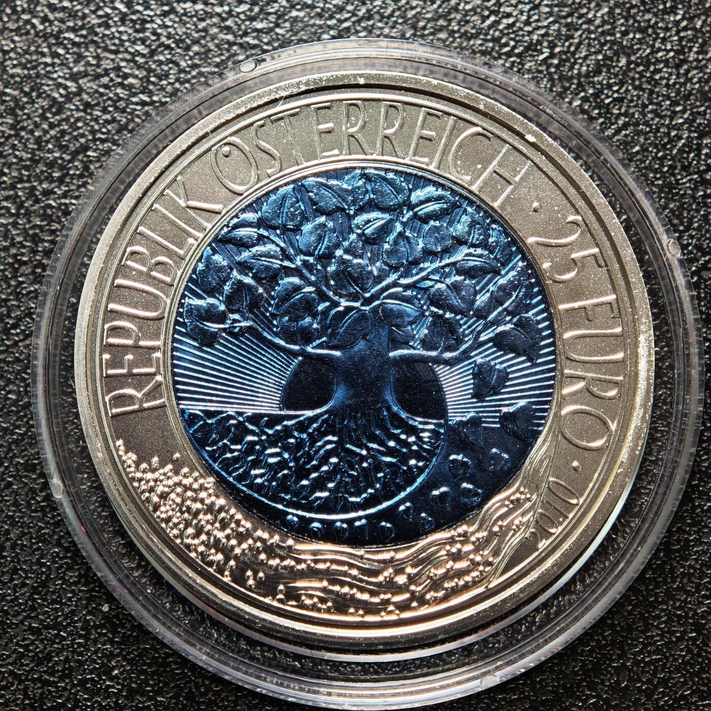 【德藏】世界币章拍卖第162期（拍品征集中~欢迎藏友联系） 2010年 奥地利可再生能源25欧元银铌纪念币 原盒 带证书