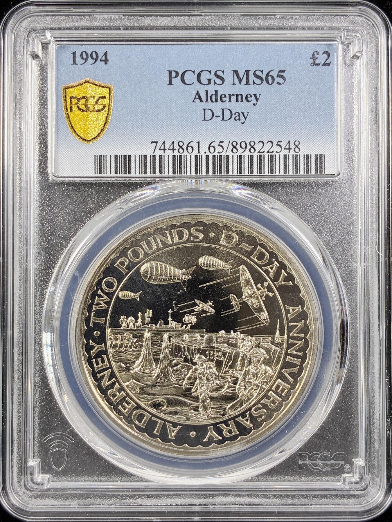【雨安】【直播拍卖】【第0124期-评级币章】2026-01-17 周六 19:30 [评级现代] Alderney 奥尔德尼 2镑 1994年 D-Day  PCGS-MS65