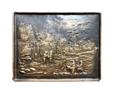 上海拍卖行2025年秋季古董珍玩拍卖会 - 德国手工制乡村人物风景铜板画(24.5×20cm)