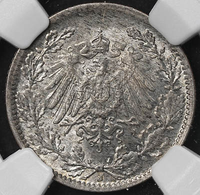 修遠堂世界钱币第101期 - NGC MS65 1918年德国1/2马克银币 J厂铭