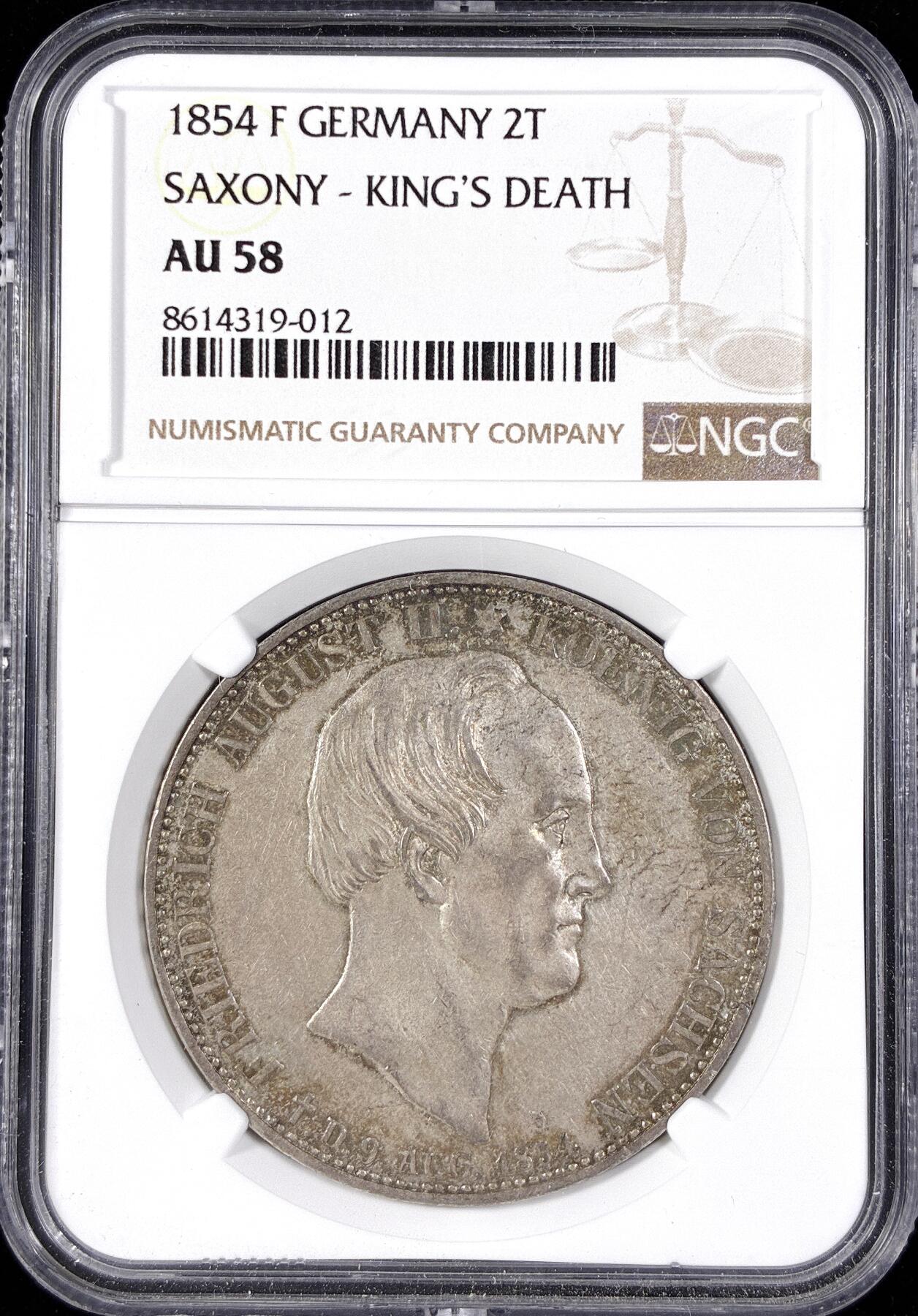 【雨安】【直播拍卖】【第0124期-评级币章】2026-01-17 周六 19:30 [评级德国] Germany 德国 德意志 萨克森 2泰勒 1854年 奥古斯特二世逝世.双神  NGC-AU58