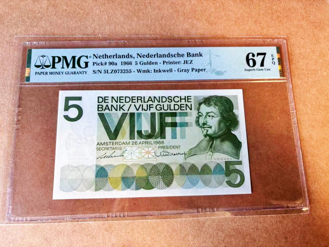 【Blue Auction】世界纸币精拍第776期——18级TOP拍卖/信誉/品质/专业/高效💫 荷兰 1966年5盾 PMG67EPQ 
