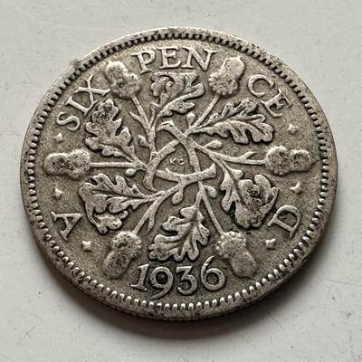 🌹外币初藏🌹🐯2026年第8场  每周二四六晚8️⃣点 接代拍 - 英国1936年6便士银币 2.8克50%银