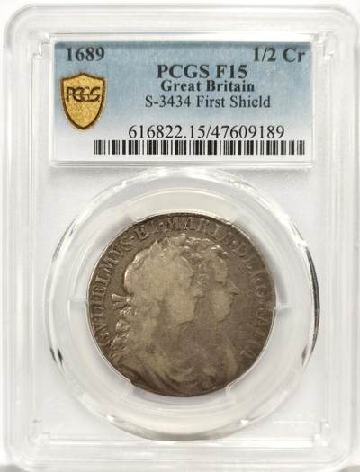 博洋堂世界钱币拍卖第157期（全场包邮） - PCGS F15 英国1689年威廉与玛丽1/2克朗银币