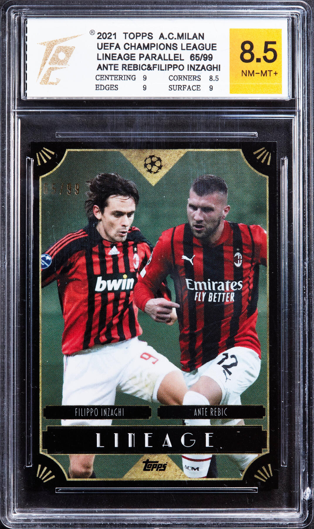 【俄甄集藏】“万象更新、马呈祥瑞”迎新春俄甄精品场-2026年(047)01-21 星期三 晚 19:30 全场包邮 卡片-Topps意大利AC米兰足球队明星菲利普·因扎吉与安特·雷比奇，TQG 8.5，2021年限量版，65/99