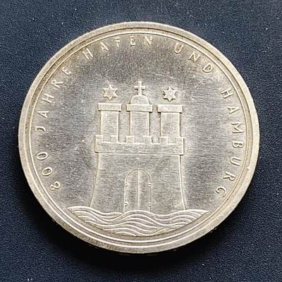 【全场包邮】纯粹捡漏拍494场 - 德国联邦德国1989年10马克汉堡港800周年纪念银币-带证书【33毫米15.5克，纯银价约194元（按20元银价折算）】
