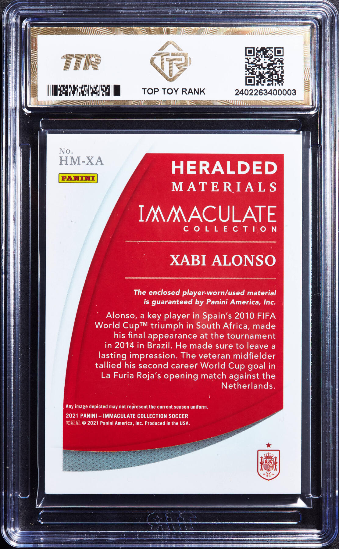 【俄甄集藏】“万象更新、马呈祥瑞”迎新春俄甄精品场-2026年(047)01-21 星期三 晚 19:30 全场包邮 卡片-Panini西班牙明星哈维·阿隆索，TTR 9.0，2021年传奇物料落场球衣原件