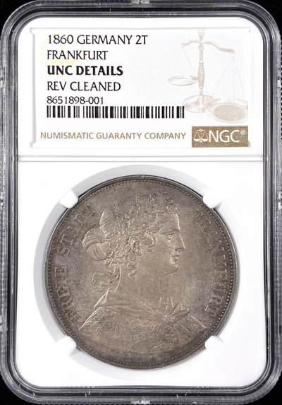 【雨安】【直播拍卖】【第0124期-评级币章】2026-01-17 周六 19:30 - [评级德国] Germany 德国 德意志 2泰勒 Frankfurt法兰克福 Thun.145 KM#0365 (1860-1866) 法兰克福少女 1860年  NGC-UNC 首年版