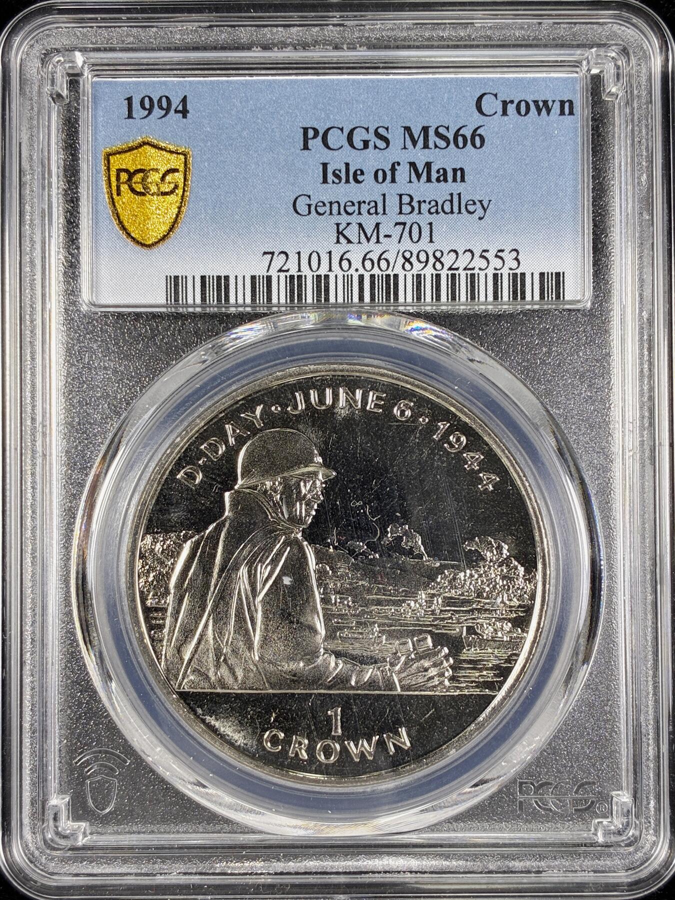 【雨安】【直播拍卖】【第0124期-评级币章】2026-01-17 周六 19:30 [评级现代] Isle of Man 马恩岛 1克朗 1994年 布拉德利将军  PCGS-MS66