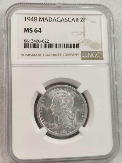 G&W世界散币，银币处理专场（第43场） - NGC-MS64 法属马达加斯加1948年2法郎