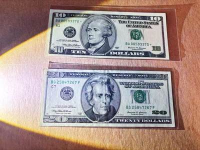 【Blue Auction】世界纸币精拍第776期——18级TOP拍卖/信誉/品质/专业/高效💫 - 【一组2张含补号】美国 1999年10-20美金 AU/UNC