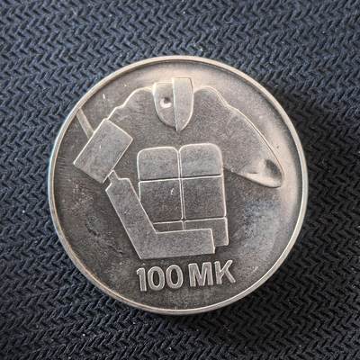 道一币馆币章第一百六十三场 - 芬兰1991年世界冰球锦标赛100马克银币     24g  830s