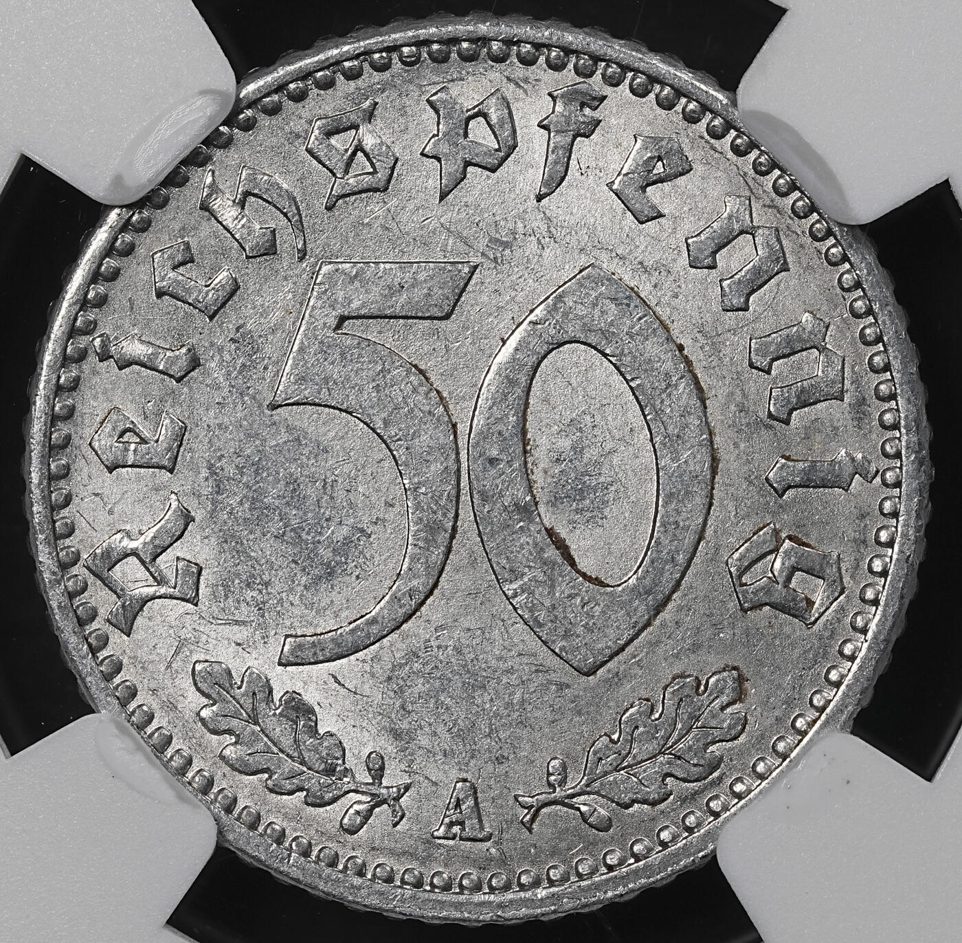 修遠堂世界钱币第101期 NGC MS62 1941年德国50芬尼 A厂铭