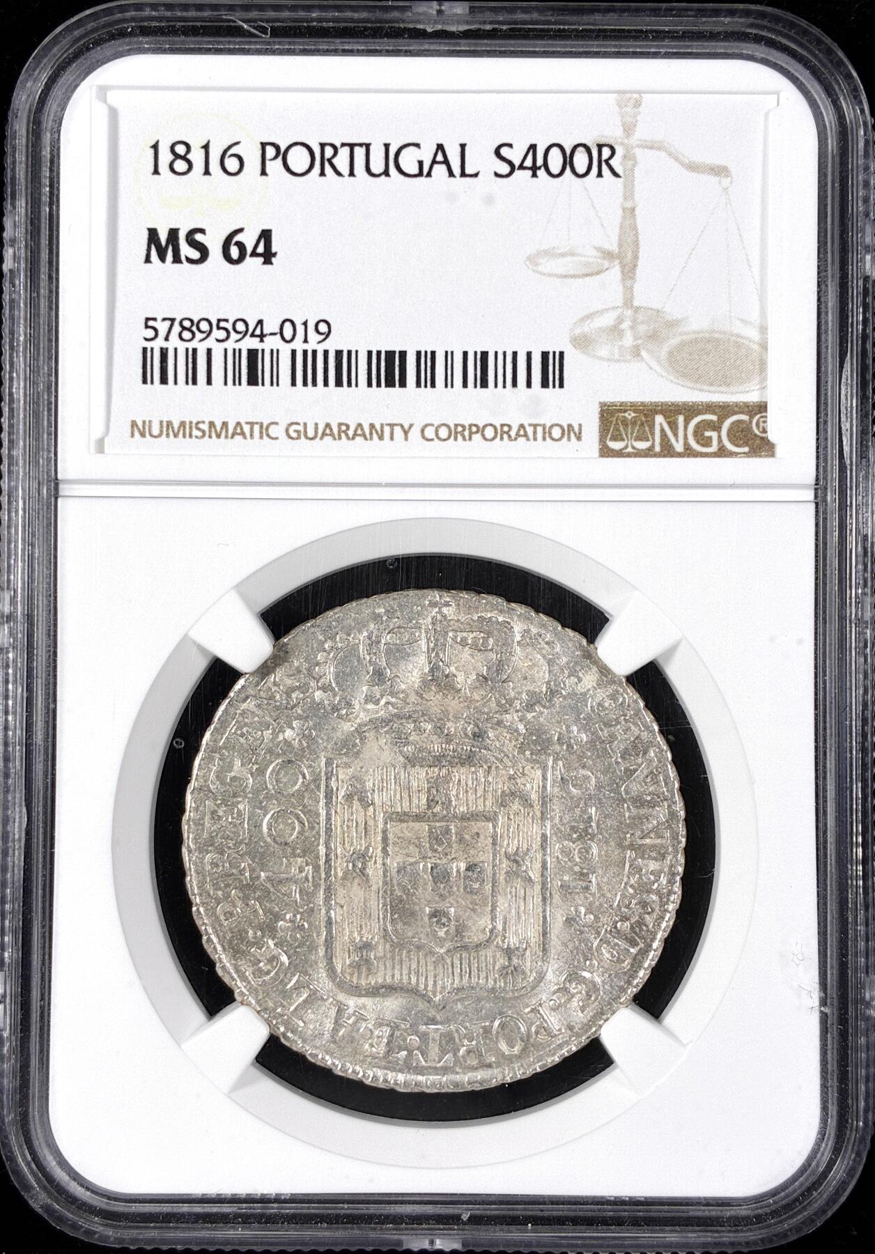 【雨安】【直播拍卖】【第0124期-评级币章】2026-01-17 周六 19:30 [评级欧洲] 葡萄牙 400瑞斯 KM#0331 (1802-1816) 若昂摄政王 1816年  NGC-MS64