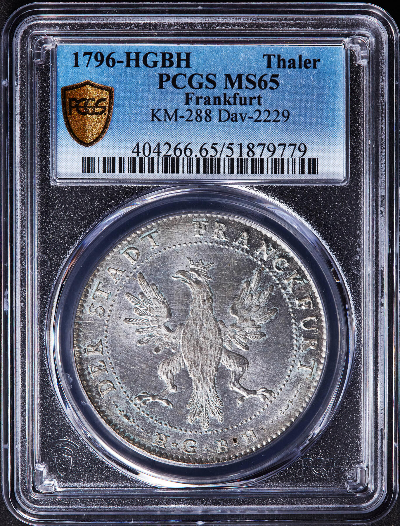 【俄甄集藏】“万象更新、马呈祥瑞”迎新春俄甄精品场-2026年(047)01-21 星期三 晚 19:30 全场包邮 神圣罗马帝国-德国法兰克福1796年HGBH版拔毛鹰1泰勒大银币，PCGS MS65，转光品相，底板凝霜，冠军