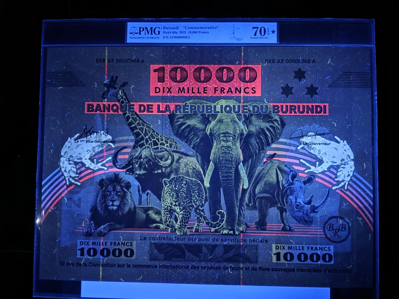 叁拾收藏第34期 布隆迪10000法郎  纪念钞 世界最大纸币  共发行1000张之968号  PMG70