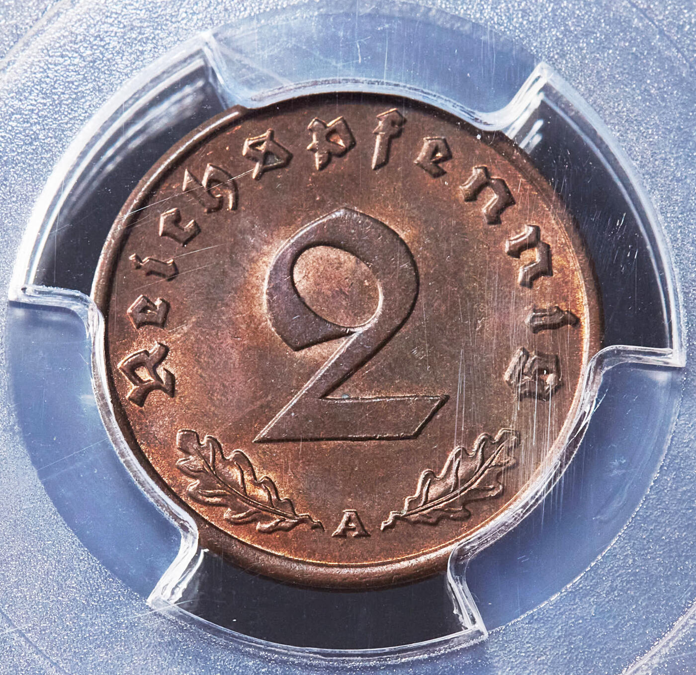 【俄甄集藏】“万象更新、马呈祥瑞”迎新春俄甄精品场-2026年(047)01-21 星期三 晚 19:30 全场包邮 德国第三帝国1940/1939年A版1、2芬尼铜币一对，PCGS MS64RB，转光品相，原图联系客服或者查询相关官网查看