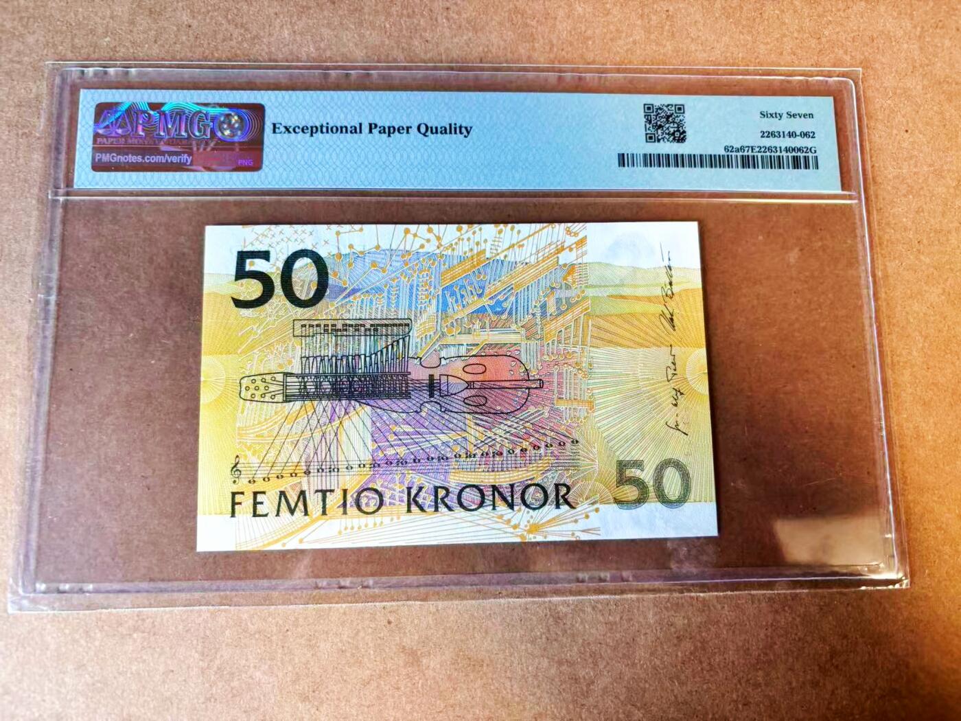 【Blue Auction】世界纸币精拍第776期——18级TOP拍卖/信誉/品质/专业/高效💫 【a版】瑞典 1996-2002年50克朗 夜莺 PMG67EPQ 