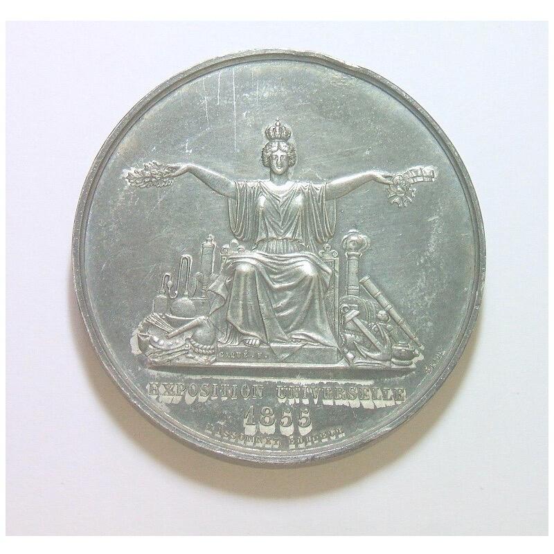 【旋风钱币】1月17日19:00准时开拍 精美欧洲币章、银币银章、第三帝国钱币等 全场包邮！ 法国1855年 拿破仑三世+女神高浮雕精制大合金章 50MM