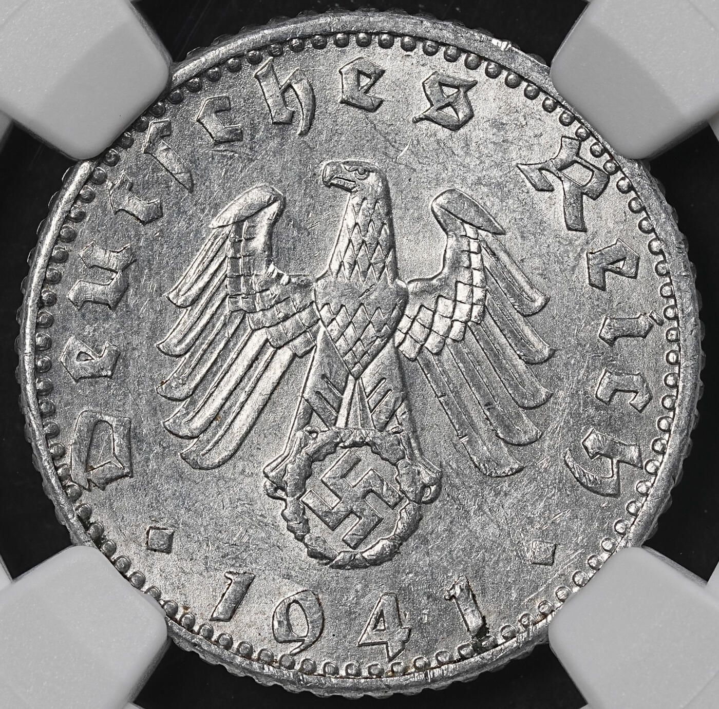 修遠堂世界钱币第101期 NGC MS62 1941年德国50芬尼 A厂铭