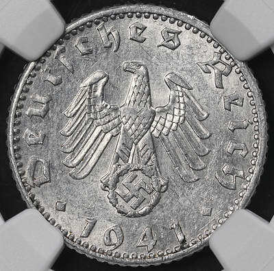 修遠堂世界钱币第101期 - NGC MS62 1941年德国50芬尼 A厂铭