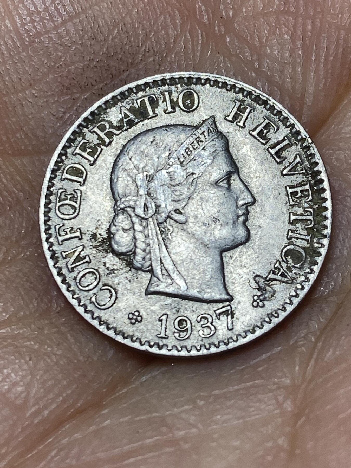 2026年第八场(总第一百七十七场）外国好品散币场(免佣金) 少见版本–瑞士🇨🇭1937年5拉彭(第四版，B标伯尔尼造，纯镍材质版)