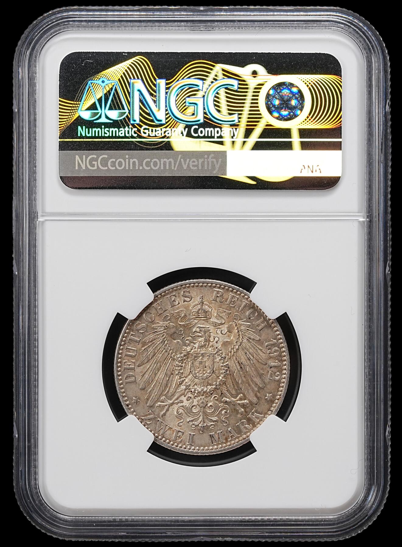 修遠堂世界钱币第101期 NGC MS63 1912年巴伐利亚2马克银币 稀少的年份，书价高