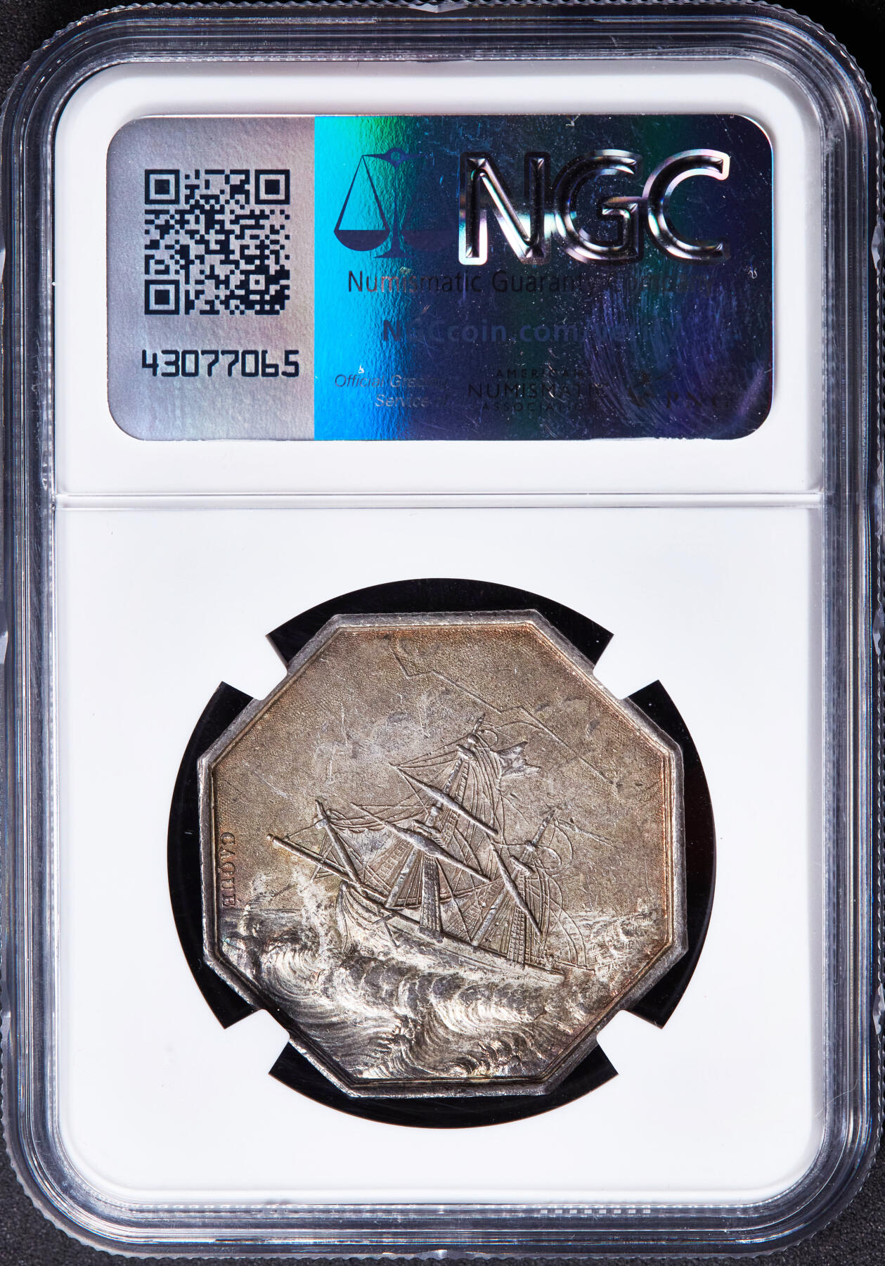 【俄甄集藏】“万象更新、马呈祥瑞”迎新春俄甄精品场-2026年(047)01-21 星期三 晚 19:30 全场包邮 法国1836年海妖梳妆银质八角代用币章（美人鱼打网球），NGC MS61，名誉品，八角目录封面，油灯边铭，黄油彩老包浆