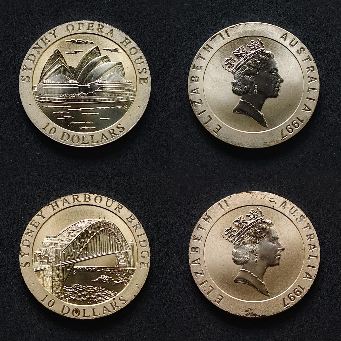 【全场包邮】纯粹捡漏拍495场-持续更新中 澳大利亚1997年10元悉尼地标2枚盒装纪念银币-盒证全
