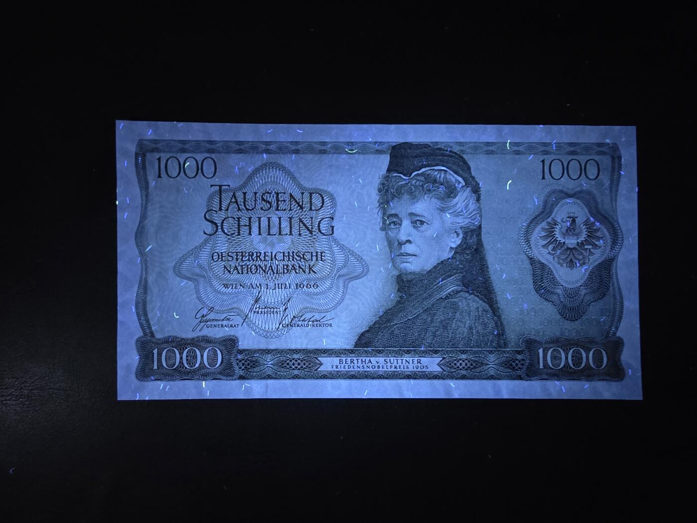 叁拾收藏第34期 奥地利1966年1000先令  苏特纳  UNC