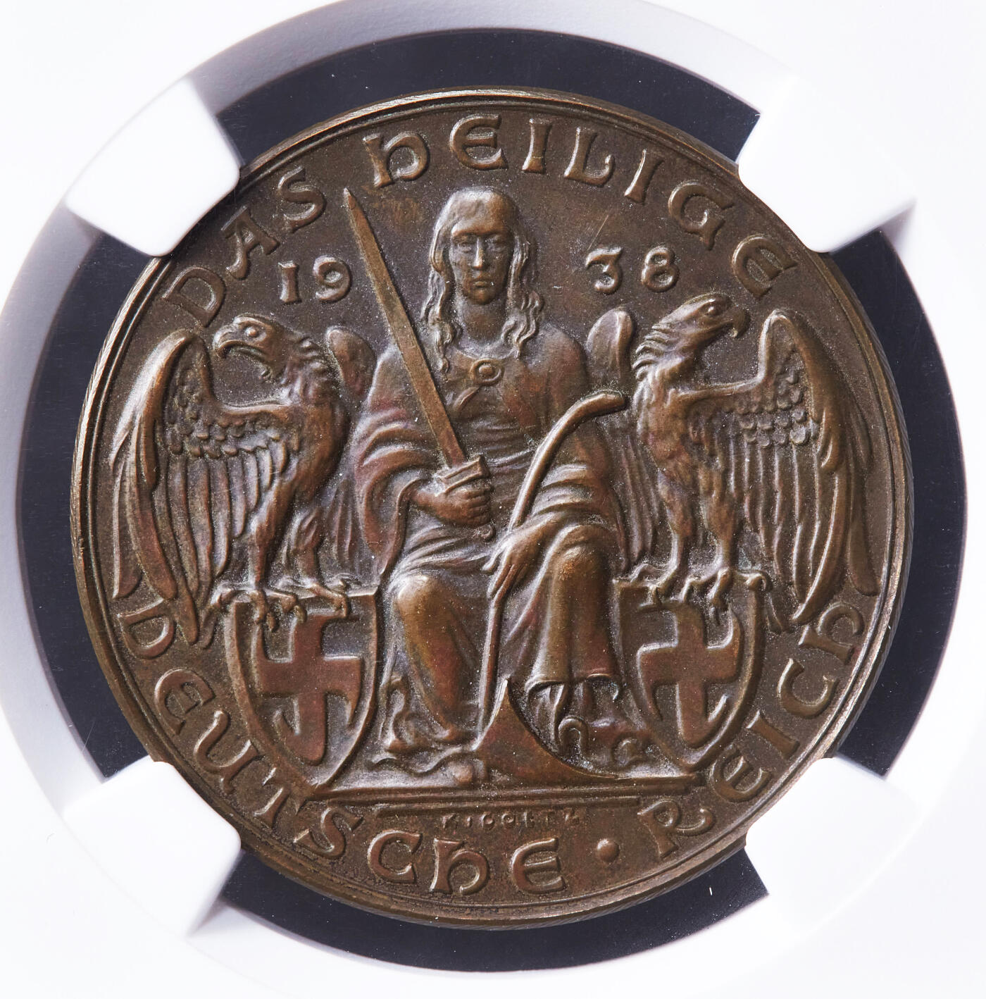 【俄甄集藏】“万象更新、马呈祥瑞”迎新春俄甄精品场-2026年(047)01-21 星期三 晚 19:30 全场包邮 德国第三帝国1938年纪念奥地利合并铜章，NGC MS64，卡尔·哥茨作品，巧克力包浆，铜章稀有