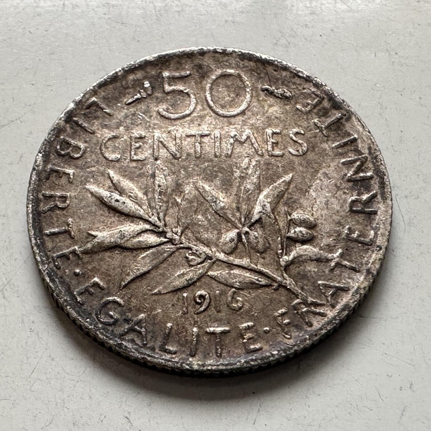 🌹外币初藏🌹🐯2026年第8场  每周二四六晚8️⃣点 接代拍 法国1916年五十分银币 2.5克835银