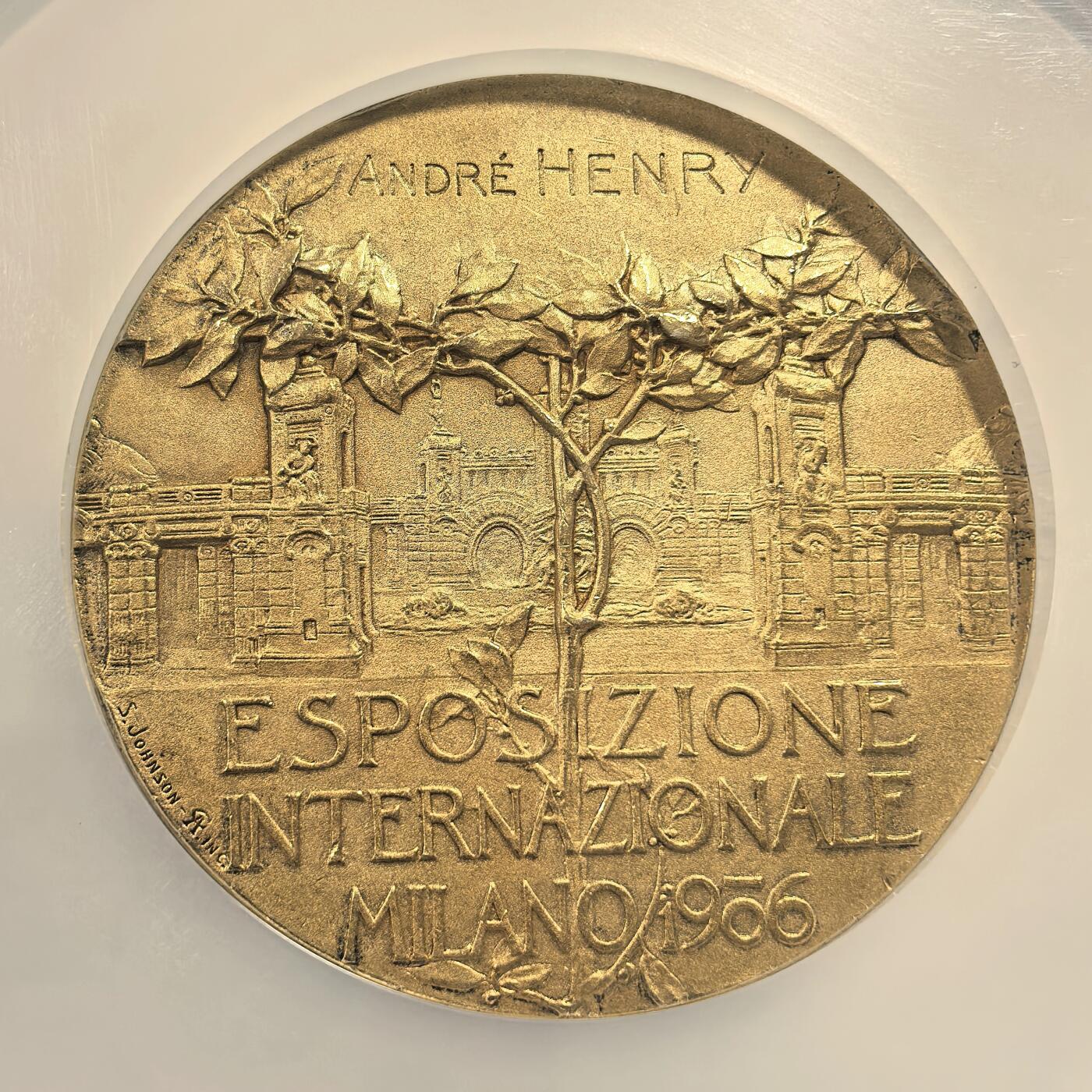 博洋堂世界钱币拍卖第157期（全场包邮） NGC MS63 意大利1906年米兰世博会镀金银章，一吻定情，直径61mm