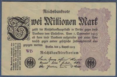 德国1923年200万(2000000)马克 P-104a E型水印(星纹内的G/D字母) 实物图 近九品 - 德国1923年200万(2000000)马克 P-104a E型水印(星纹内的G/D字母) 实物图 近九品