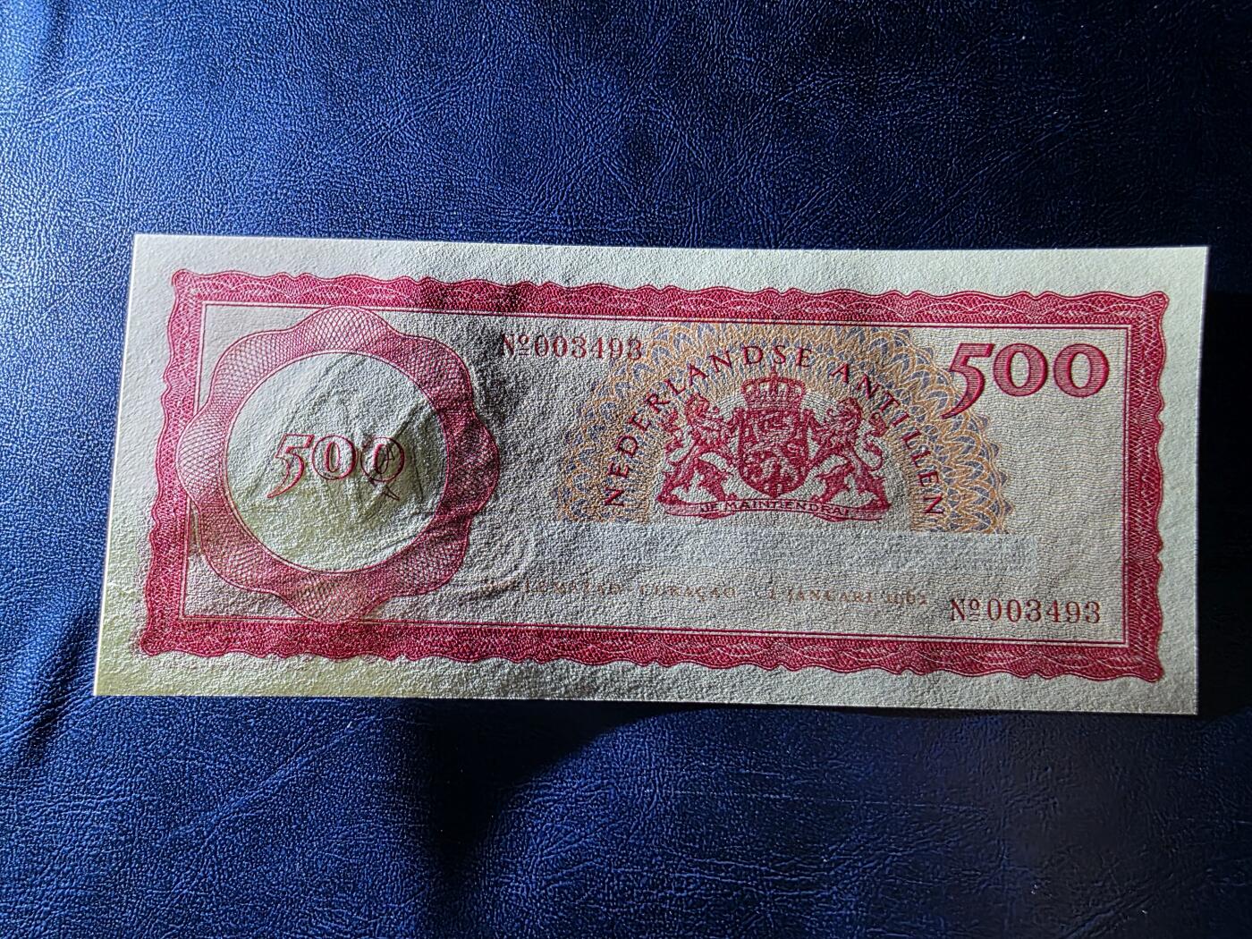 叁拾收藏第34期 安的列斯1962年500盾  UNC