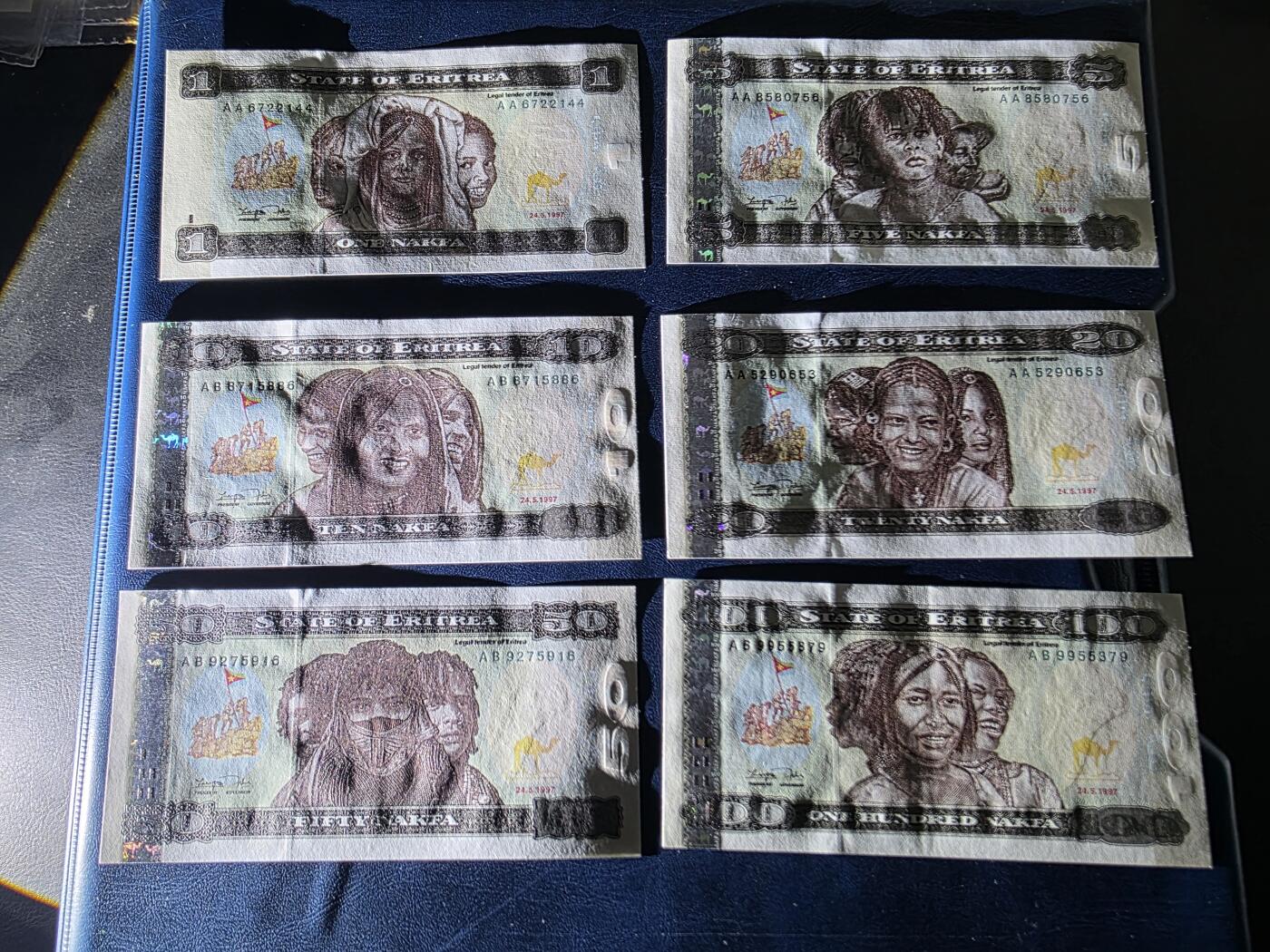 叁拾收藏第34期 厄立特里亚纸币 6张  UNC