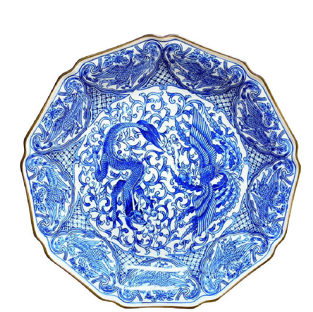 上海拍卖行2025年秋季古董珍玩拍卖会 日本萩烧窑青花龙凤盘(直径:30cm,原装盒)