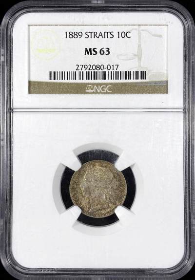 【雨安】【直播拍卖】【第0124期-评级币章】2026-01-17 周六 19:30 - [评级亚洲] Straits Settlements 英属海峡 10分 1889年 维多利亚  NGC-MS63