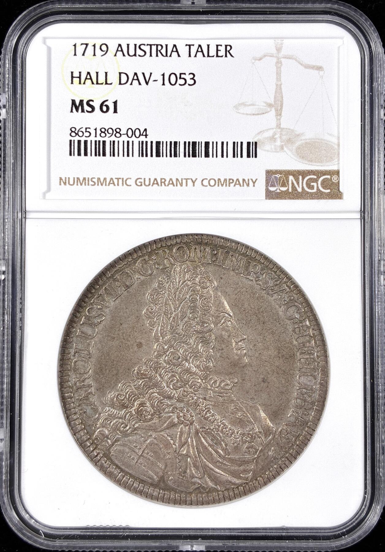 【雨安】【直播拍卖】【第0124期-评级币章】2026-01-17 周六 19:30 [评级欧洲] Austria 奥地利 1泰勒 1719年 查理六世  NGC-MS61